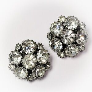 Vintage Weiss Rhinestone Cluster Clip Earrings Cocktail Glamour 1950s